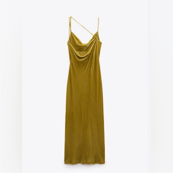 Zara Yellow Gold Maxi Slip Dress with Slit - Picture 2 of 6